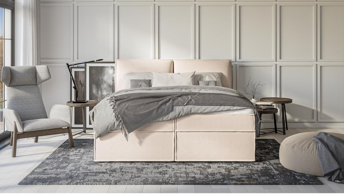 BOXBETT Eclipse 180/200 cm Beige Luxusmicrofaser - Beige/Schwarz, Holz/Kunststoff (180/200cm) - S-Style Möbel