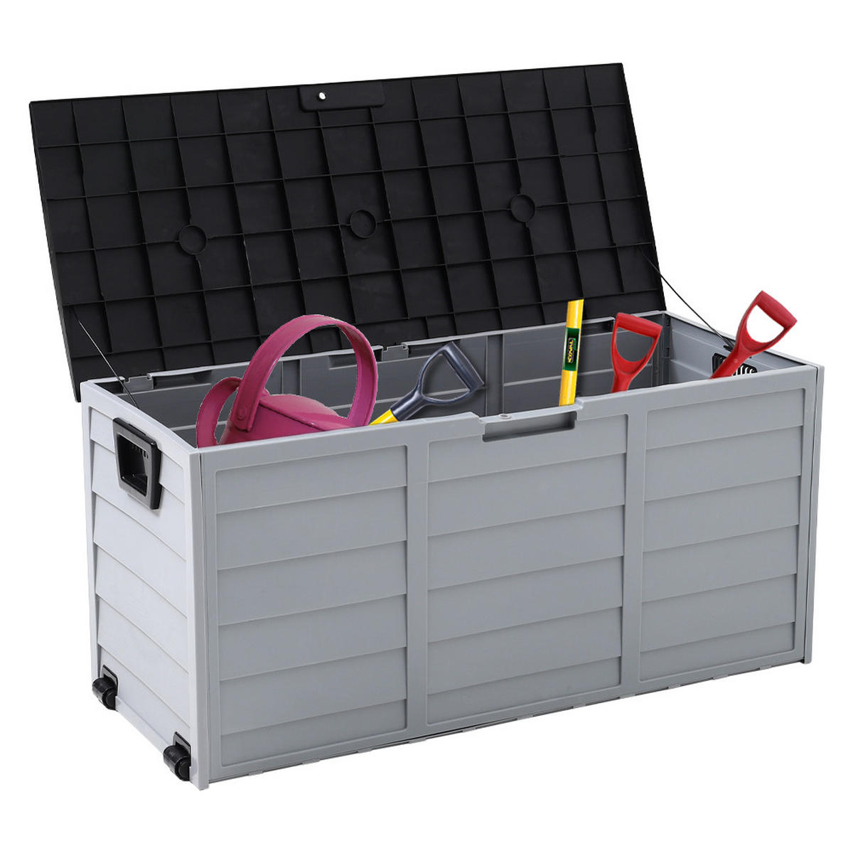 GARTENBOX Kissenbox Auflagenbox 290L aus Kunststoff in Schwarz Abschließbar Wasserdicht Wetterfest für Garten, Terrasse oder Balkon - Schwarz/Grau, Kunststoff (112/54/49cm) - Livingandhome