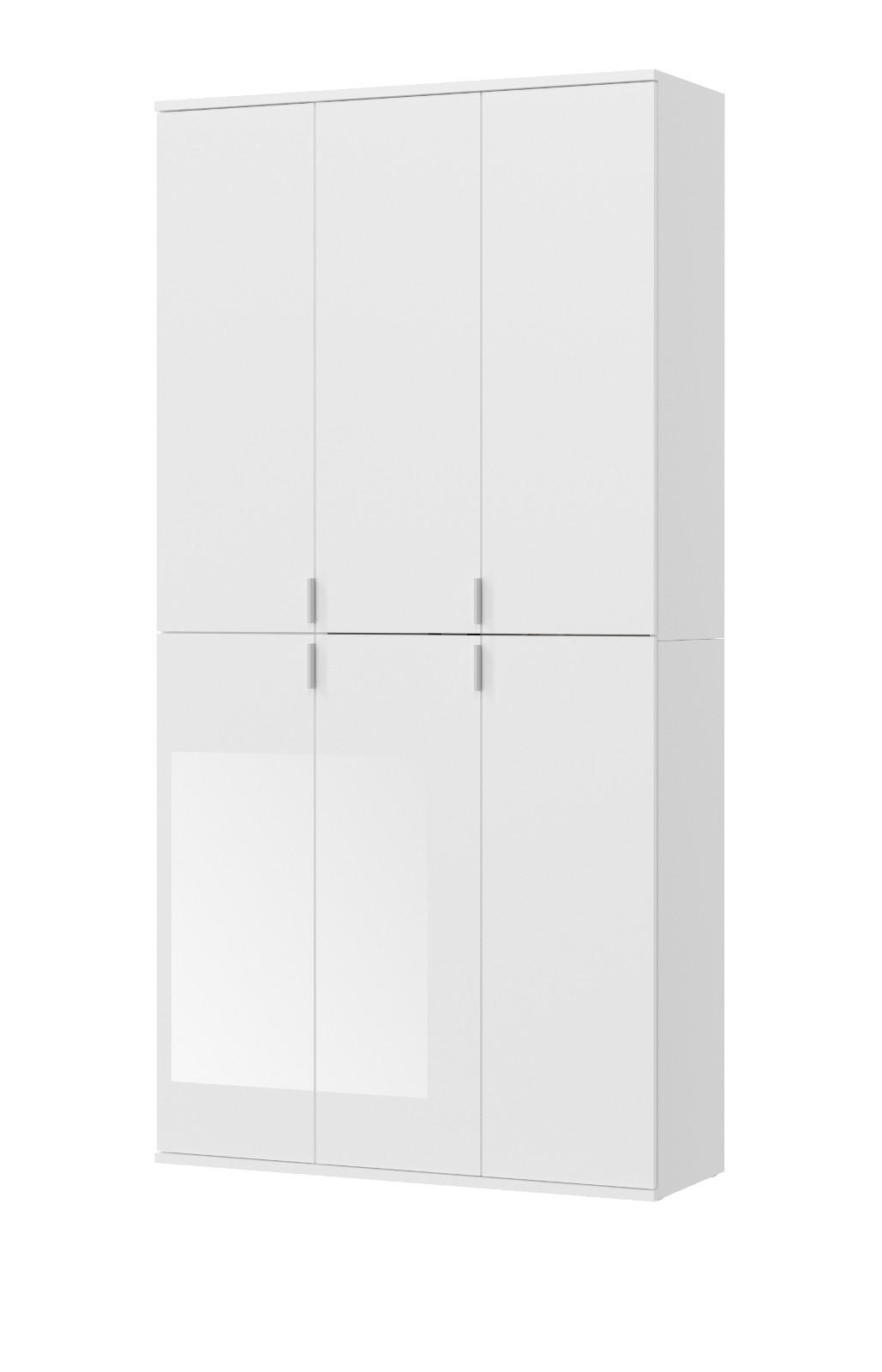 SCHUHSCHRANK weiß Hochglanz 91 cm, Garderobenschrank 6 Türen, 15 Fächer - Weiß Hochglanz/Silberfarben, Holzwerkstoff/Kunststoff (91/193/34cm) - Inn.Furn
