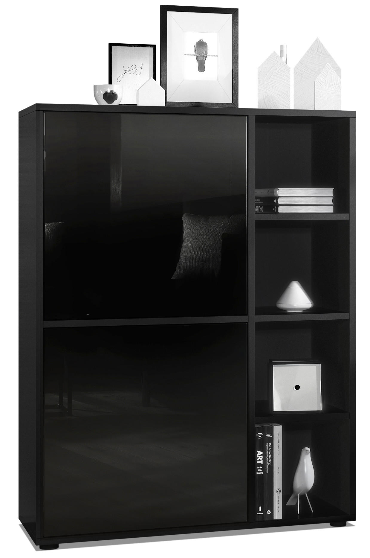 Vladon Highboard Schwarz Hochglanz 79x105.5x35.5 cm