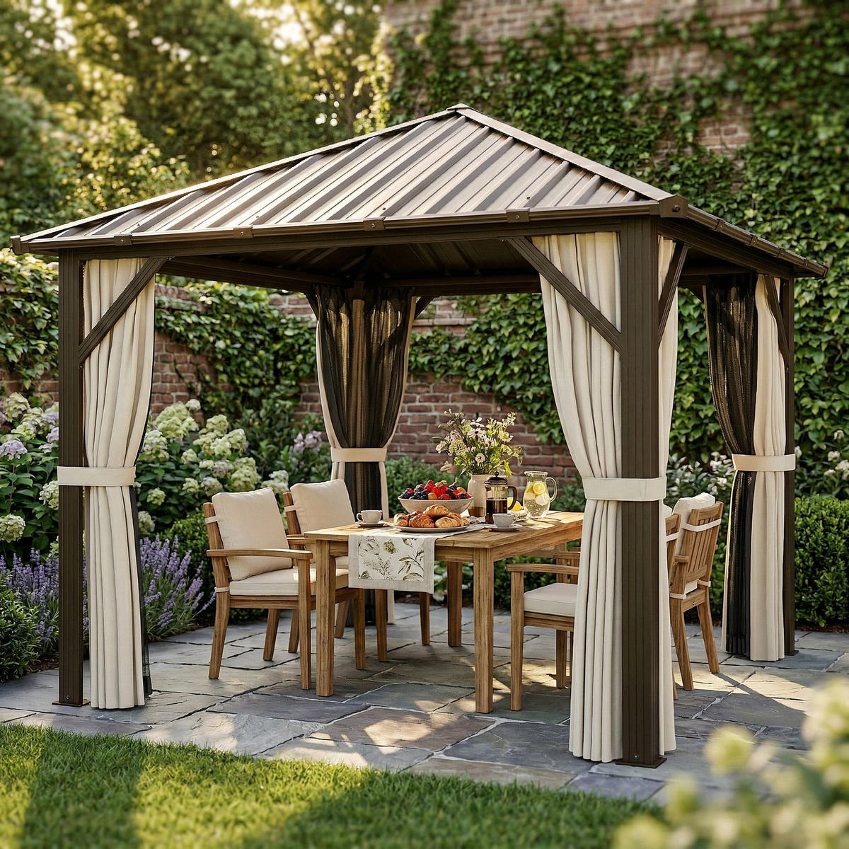 PAVILLON Polyester Aluminium Braun - Braun, Textil/Metall (301/280/301cm) - Outsunny