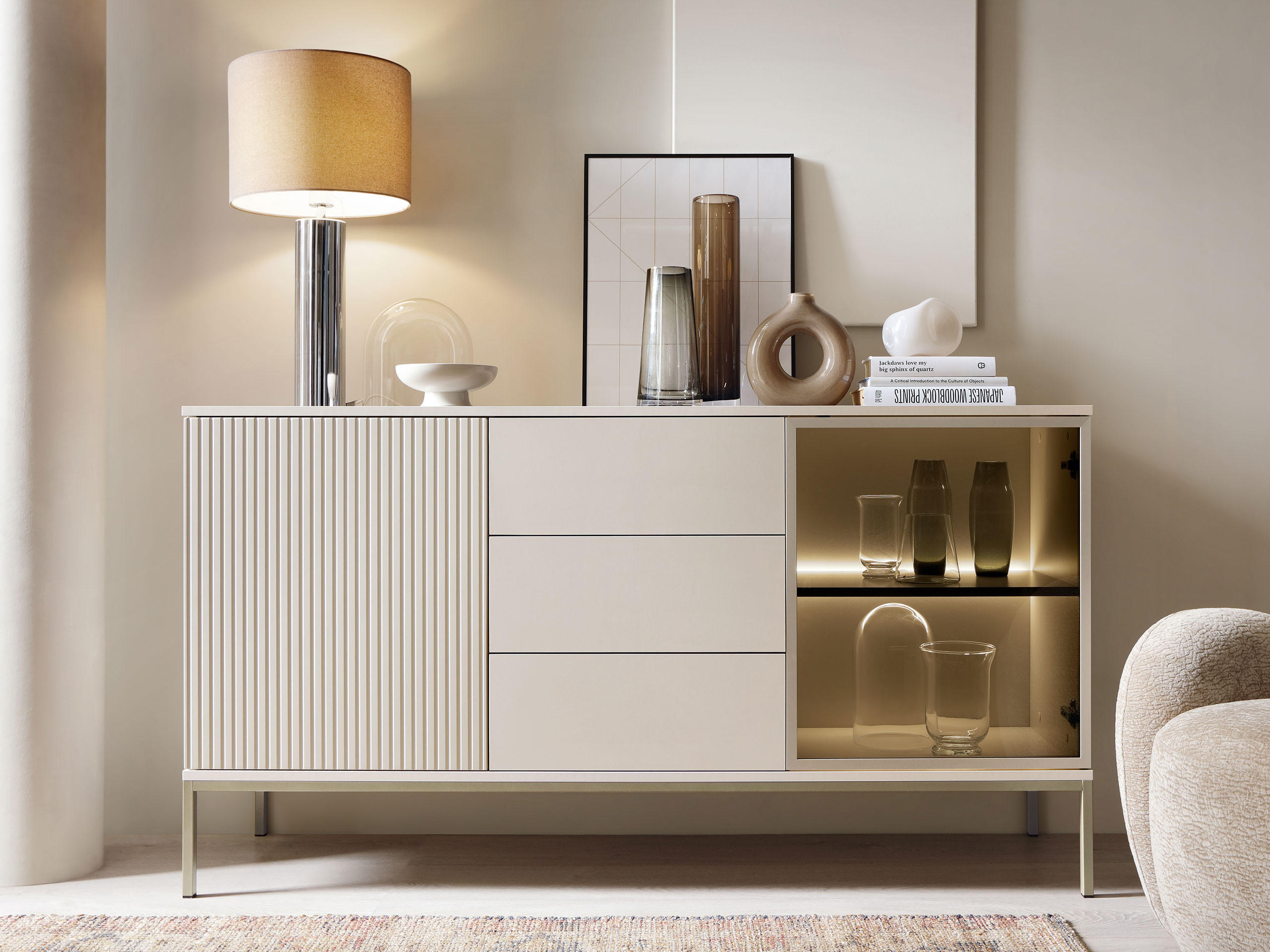 SIDEBOARD Sento KSZ154 - Kaschmir/Schwarz, Holzwerkstoff/Metall (154/83/39cm) - MIRJAN24