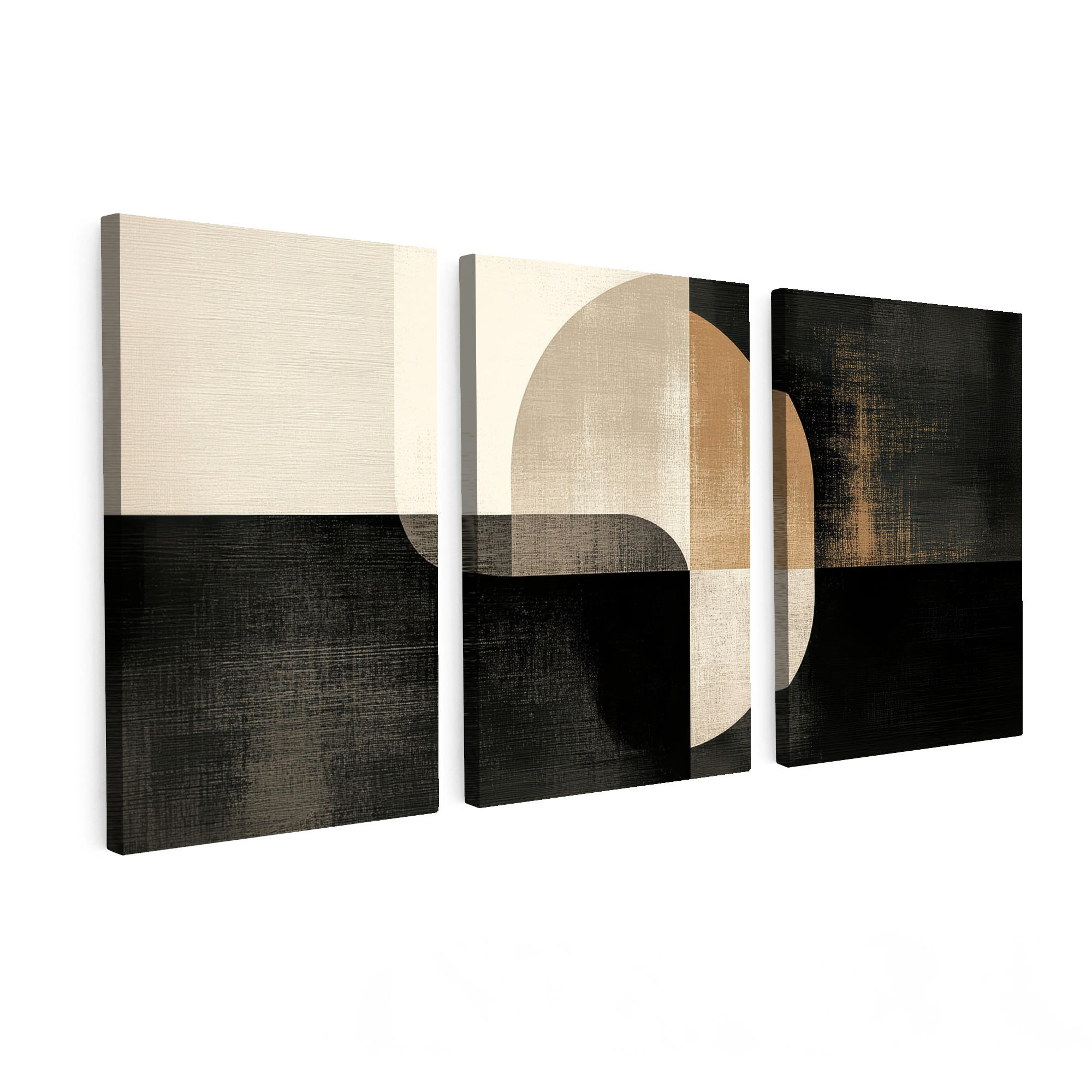 OBRAZ NA PLÁTNĚ 3dílná sada Tvary - abstraktní - zlaté 120x60 cm - černá, textil (120/60cm) - MuchoWow