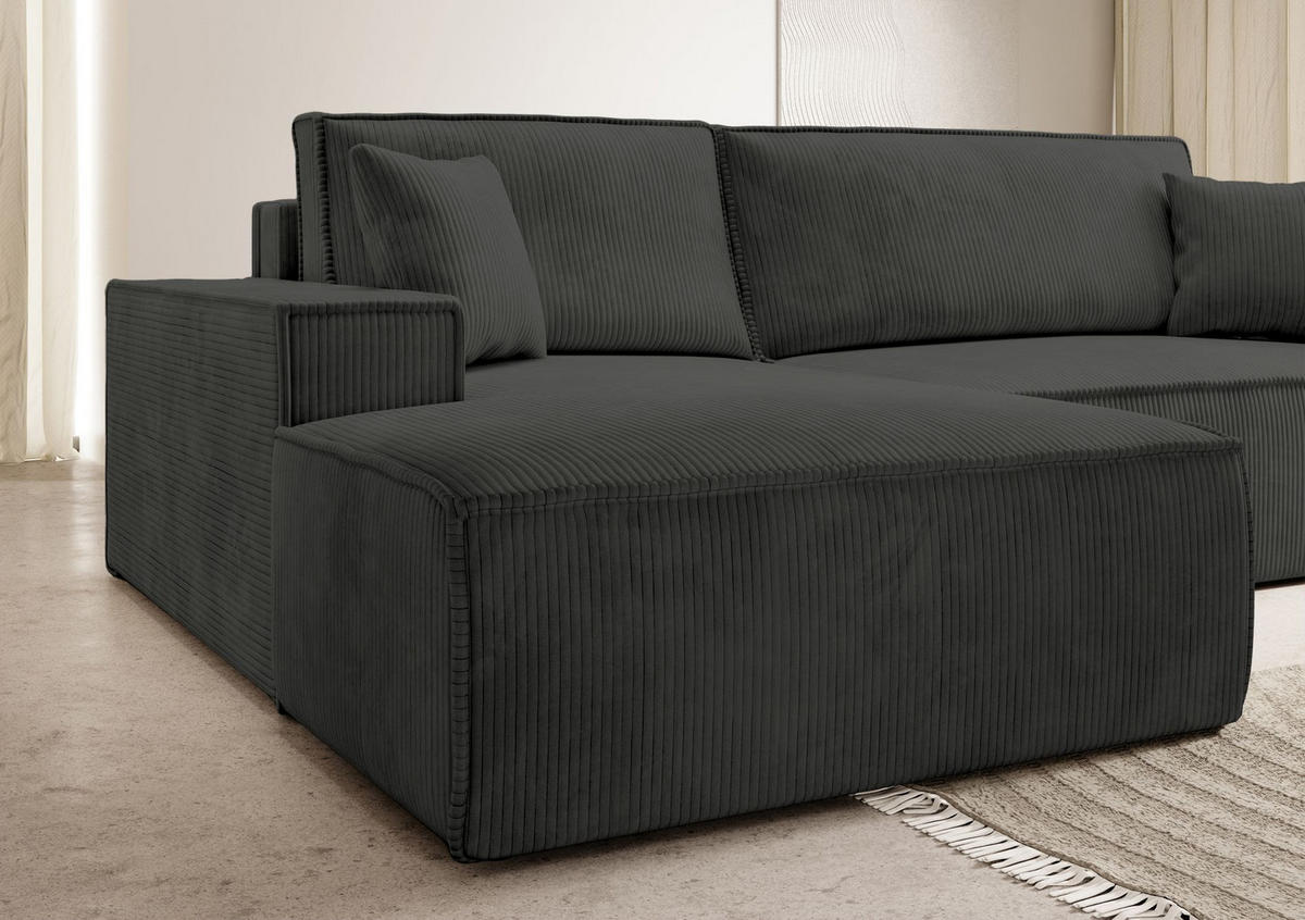 ECKSOFA Farese New Dunkelgrau Cord - Dunkelgrau/Schwarz, Kunststoff/Textil (267/167cm) - Selsey