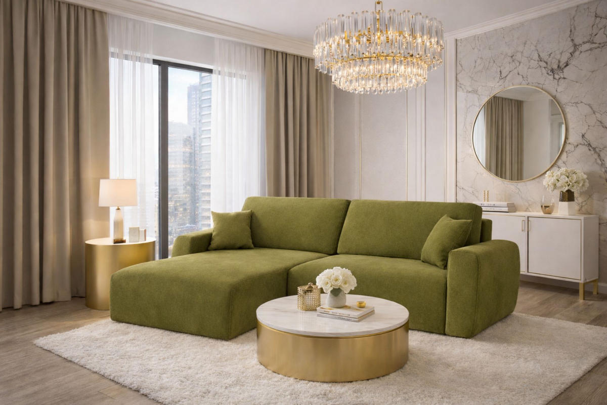 ECKSOFA Mit Schlaffunktion, Ariel XL, Velours, Stoff Salvador, Olive, Links - Olivgrün, Holz (280/142cm) - Kaiser Möbel