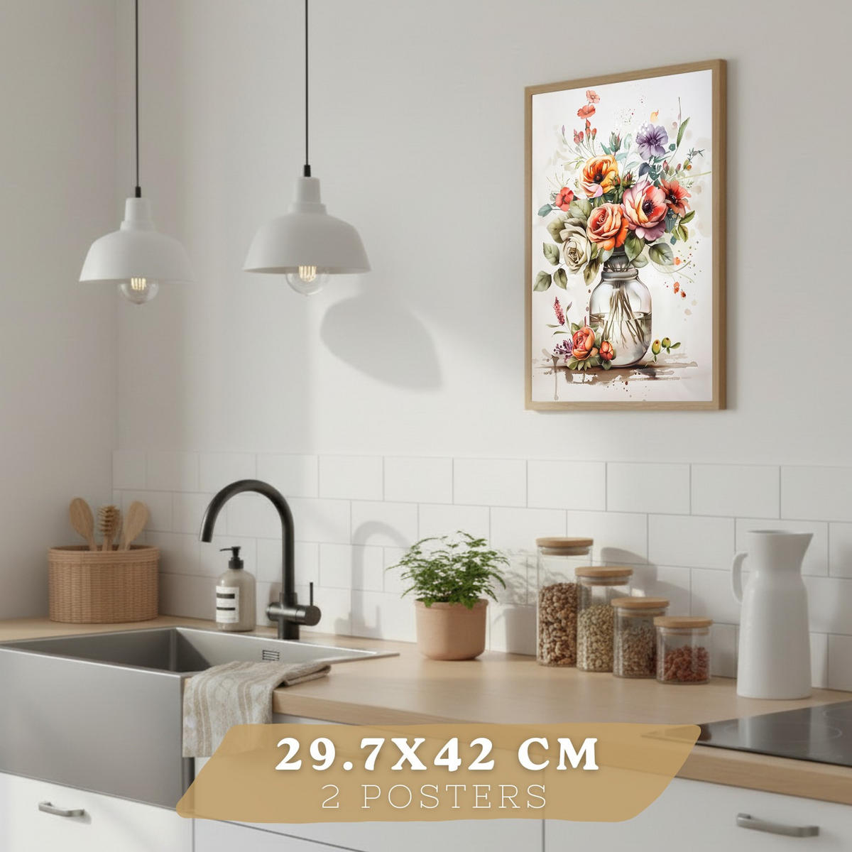 PLAKAT Sada 4 Květiny A3 Černý rám - černá, papír (29.7/1/42cm) - Nacnic