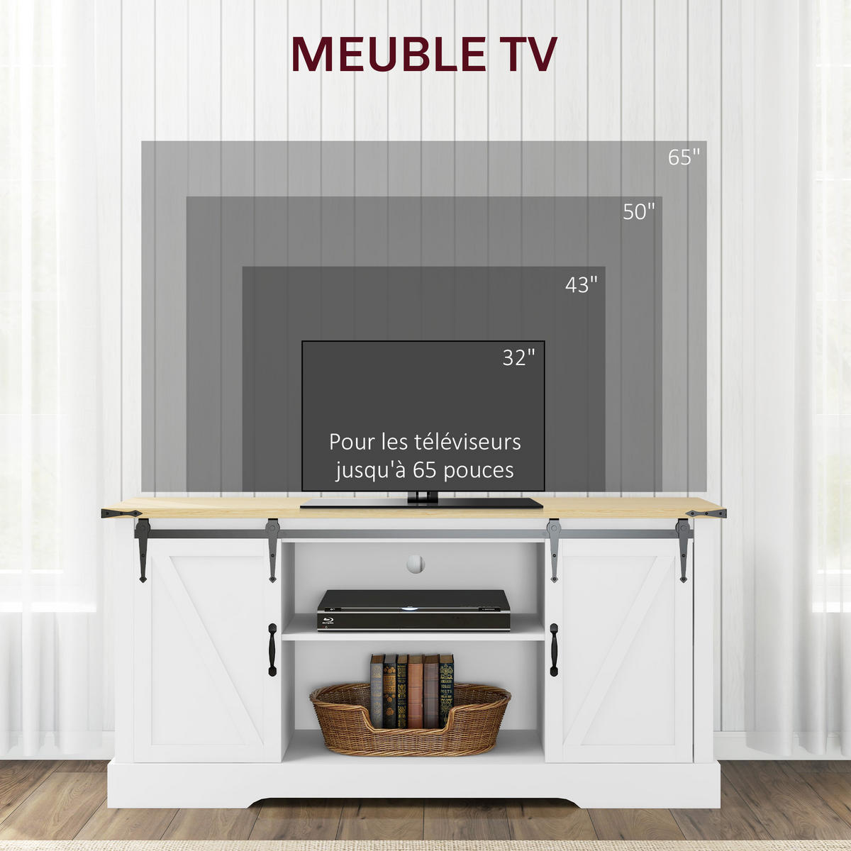SIDEBOARD Weiß/Eiche-Nachbildung, 2 Schiebetüren, 150/40/72 cm - Weiß, Holz (150/72/40cm) - PANGIVO