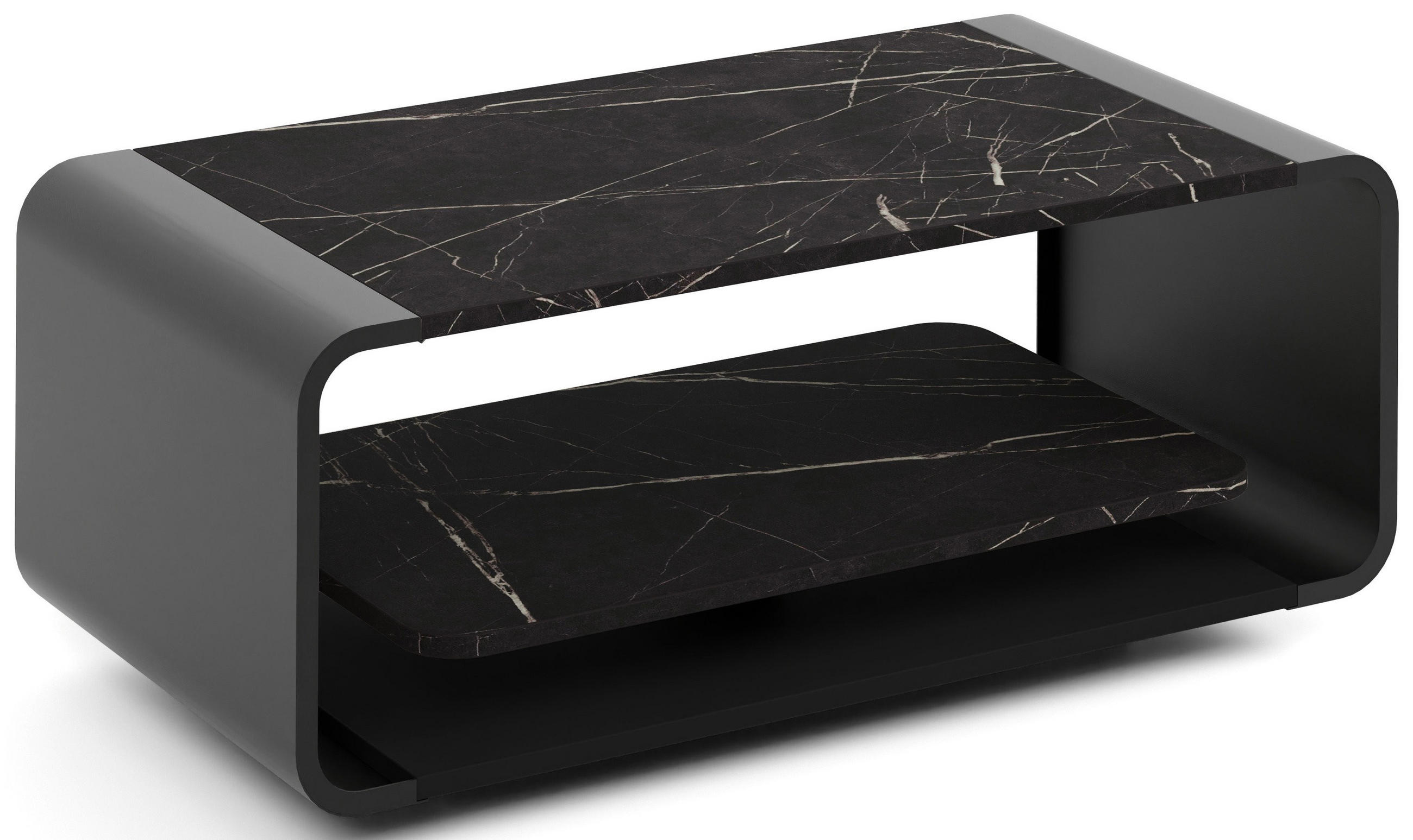 COUCHTISCH Sora in Schwarzer Marmor mit abgerundetem schwarzem Metallgestell 100/50/41 cm - Anthrazit/Schwarz, Holzwerkstoff (50/100/41cm) - WFL GROUP