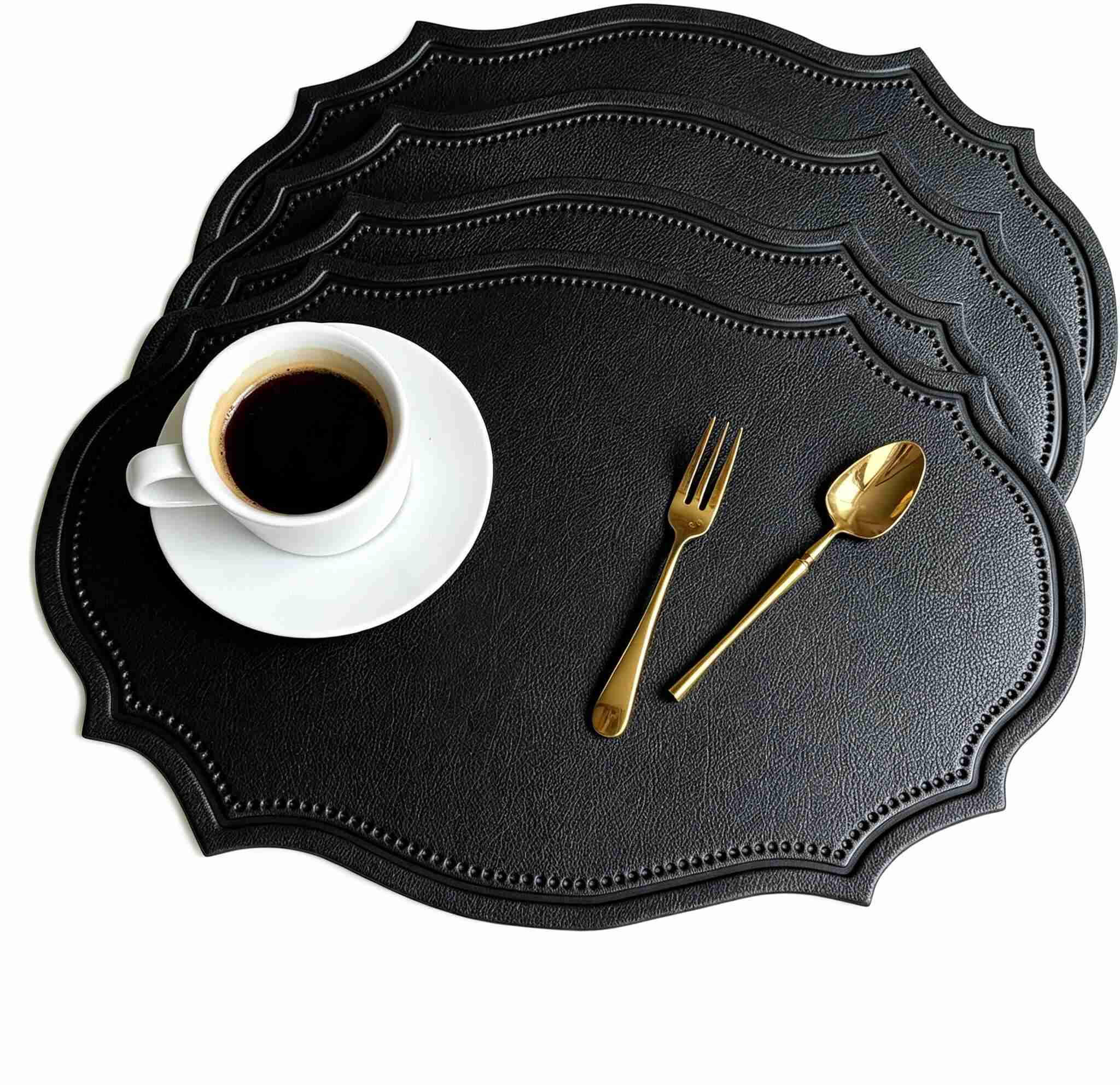 PLATZSET 6-teilig – ölbeständig und wärmeisolierend – 43 x 30 cm-Schwarz - Schwarz, Leder (43/30cm)