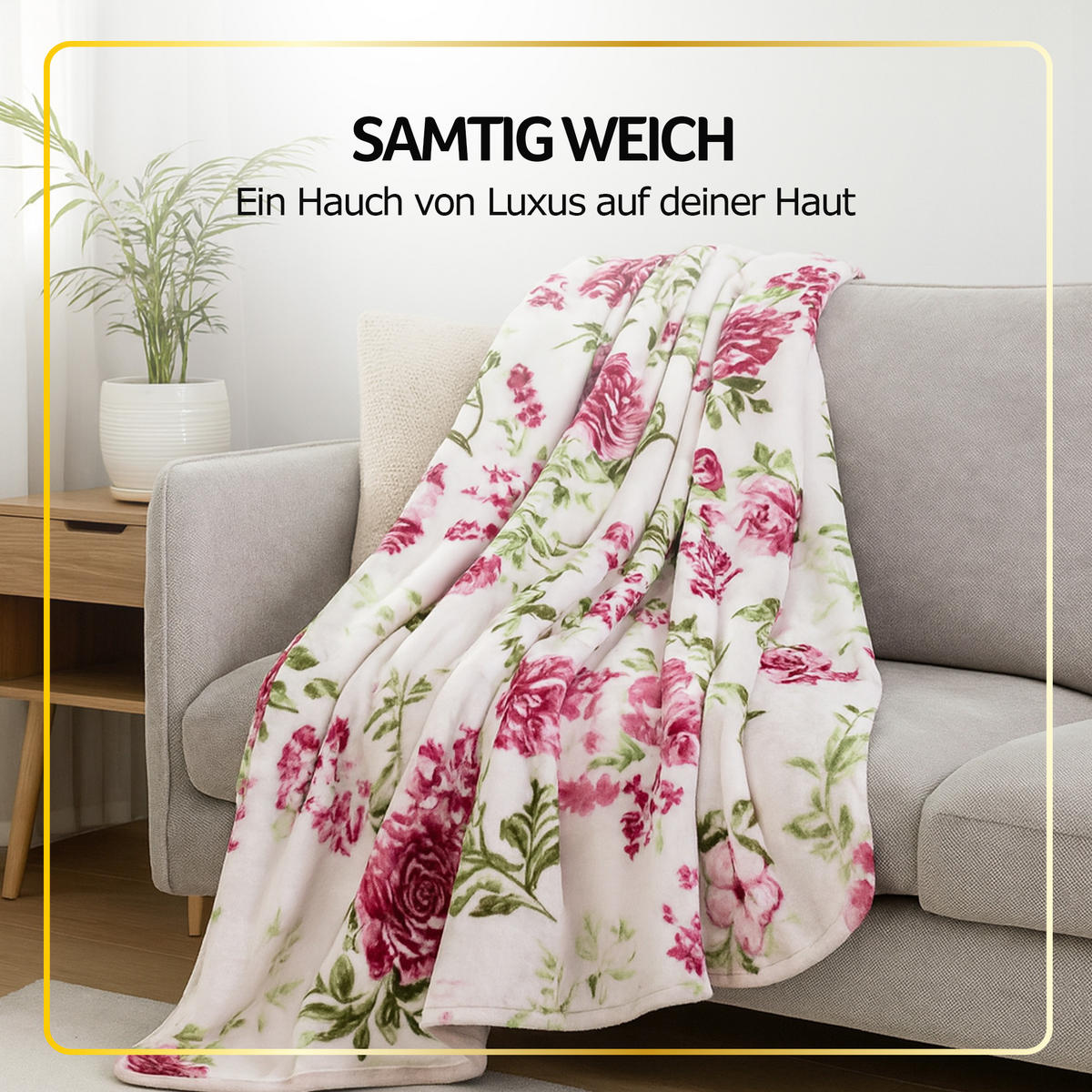 KUSCHELDECKE XXL 240x200 cm Rosen-Motiv Beige - Beige, Textil (200/240cm) - Bestlivings