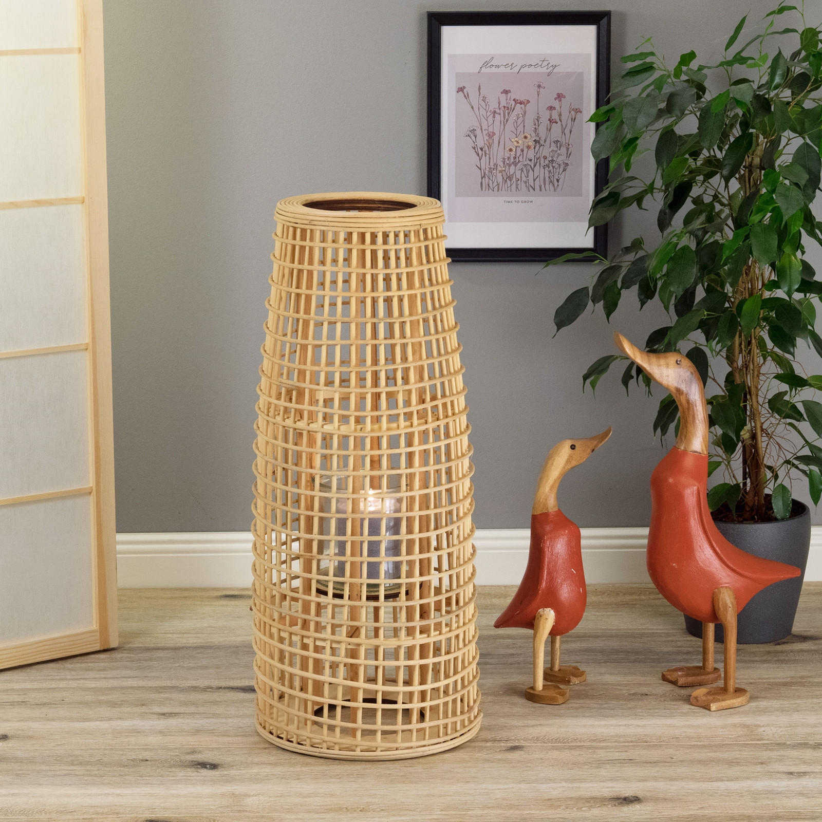 LATERNE Iva 60 Bambus, mit Windlicht-Glaseinsatz naturfarben - Naturfarben, Holz (26/60/26cm) - CREEDWOOD