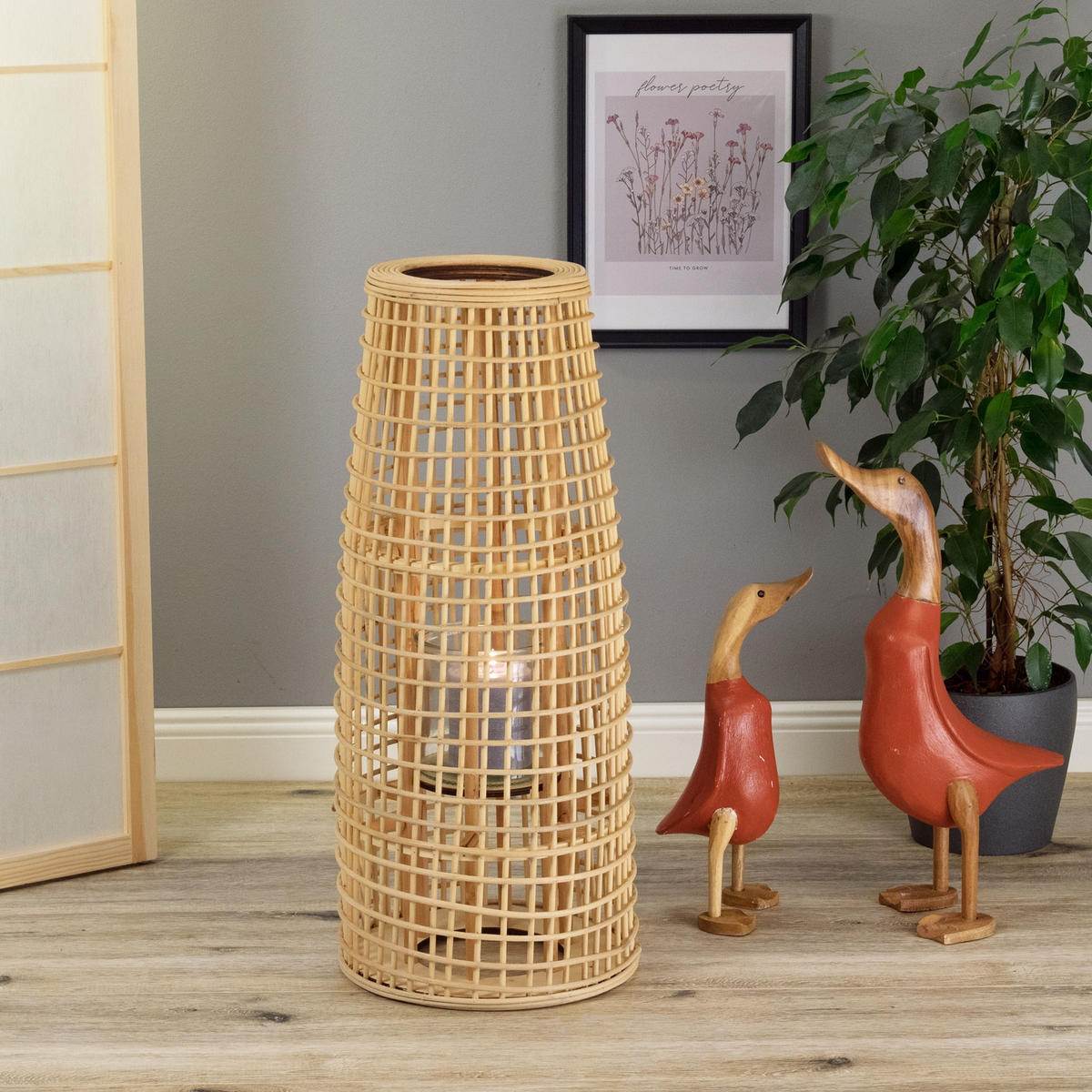 LATERNE Iva 60 Bambus, mit Windlicht-Glaseinsatz naturfarben - Naturfarben, Holz (26/60/26cm) - CREEDWOOD