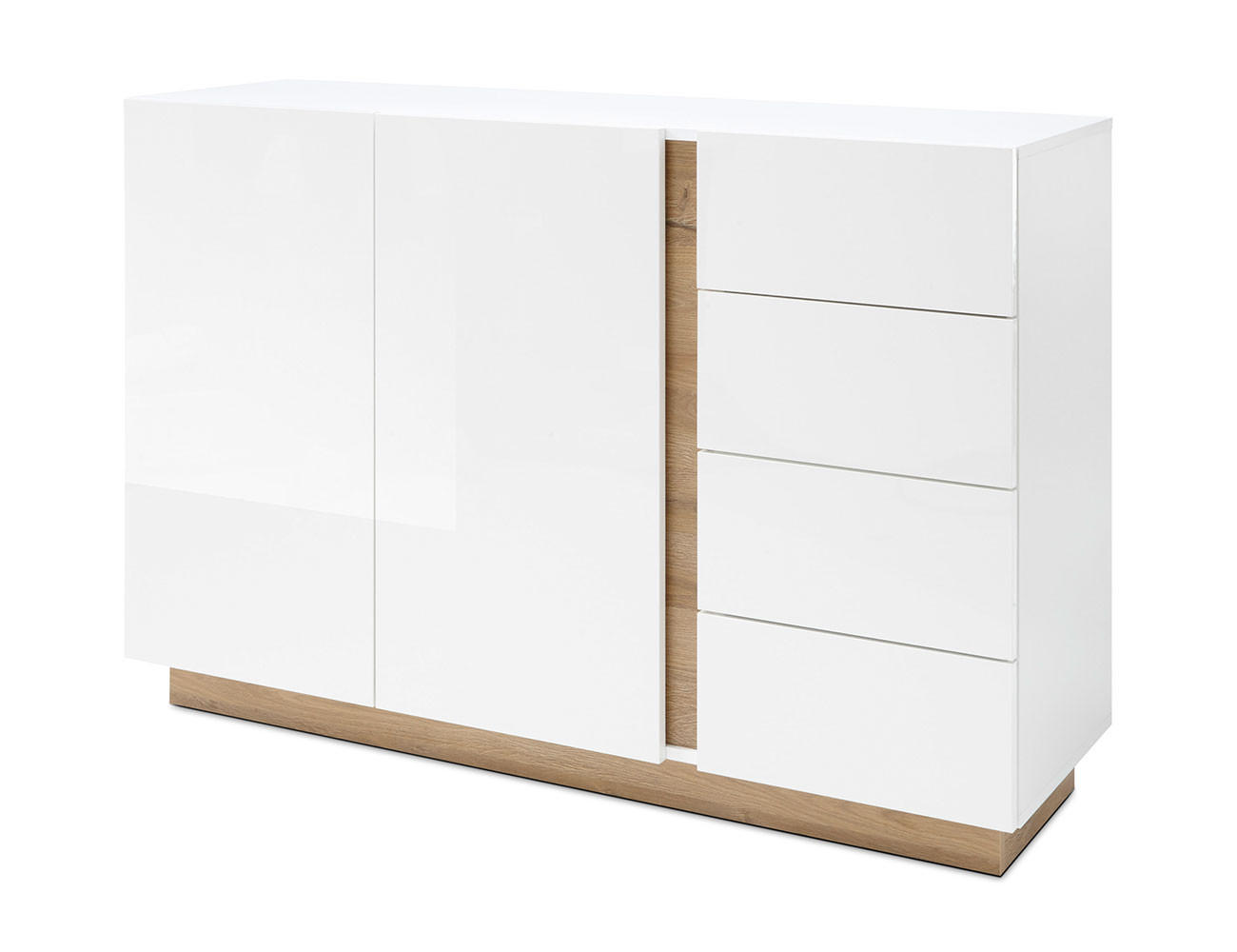 SIDEBOARD Clair weiß Hochglanz / Eiche Grandson 138 / 40 / 91cm - Weiß Hochglanz/Eichefarben, Holz/Holzwerkstoff (138/91/40cm) - Feldmann-Wohnen