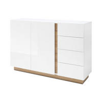 SIDEBOARD Clair weiß Hochglanz / Eiche Grandson 138 / 40 / 91cm - Weiß Hochglanz/Eichefarben, Holz/Holzwerkstoff (138/91/40cm) - Feldmann-Wohnen