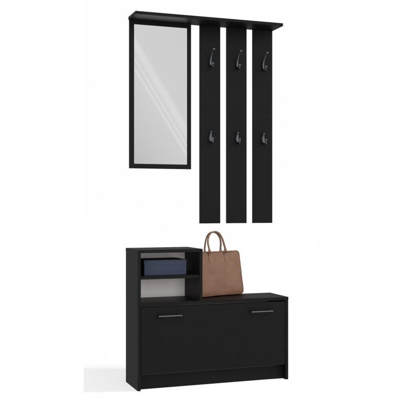 GARDEROBE set de mobilier pentru hol cu oglindă, negru 85/180/24 - negru, compozit lemnos (85/180/24cm) - RAUMHIRSCH FURNITURE