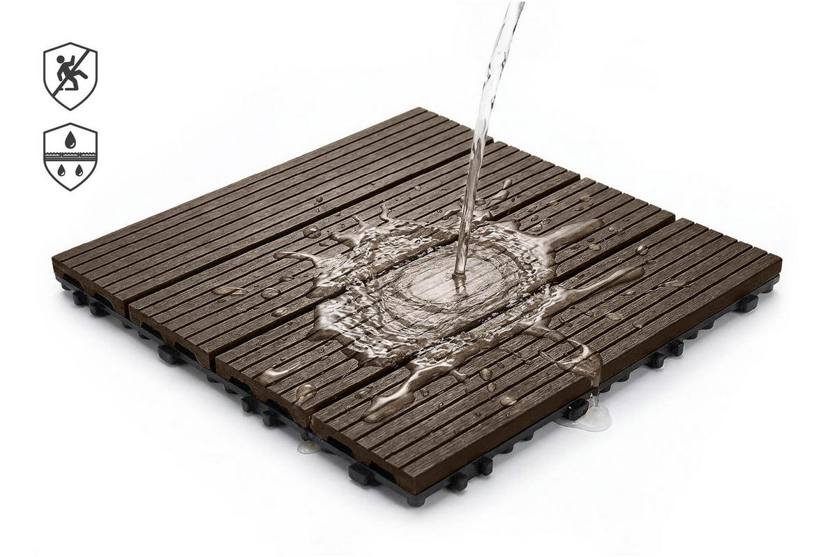30ER-SET Terrassenplatten aus Verbundwerkstoff SERRA, braun, geriffelt, 30 x 30 cm - Braun, Holzwerkstoff (30/30/2cm) - Casanoov