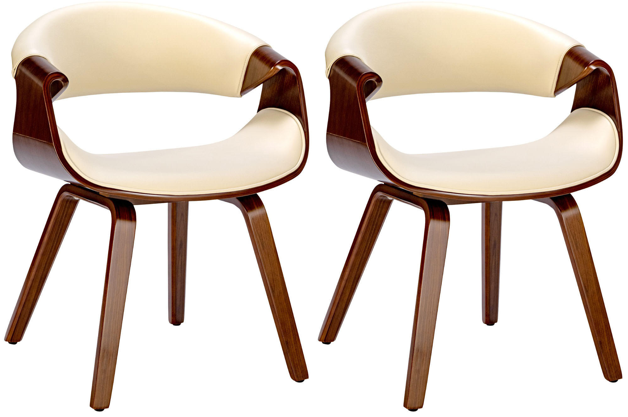 STUHL 2er Set Lederlook walnuss/creme - Walnussfarben/Creme, Holz/Textil (62/76/52cm) - CLP
