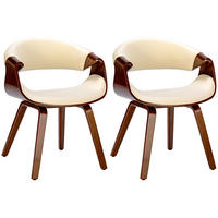 STUHL 2er Set Lederlook walnuss/creme - Walnussfarben/Creme, Holz/Textil (62/76/52cm) - CLP