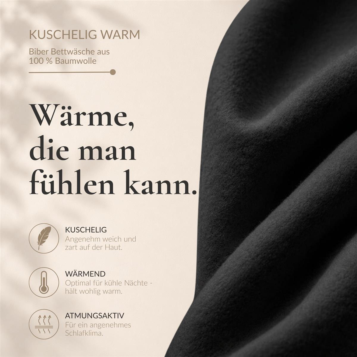 BIBER-KISSENBEZÜGE 40x80 2er Set - Made in Germany! Kuschelig warmer Flanell Kissenbezug aus 100% Baumwolle - Schwarz - Schwarz, Textil (80/40cm) - Carpe Sonno
