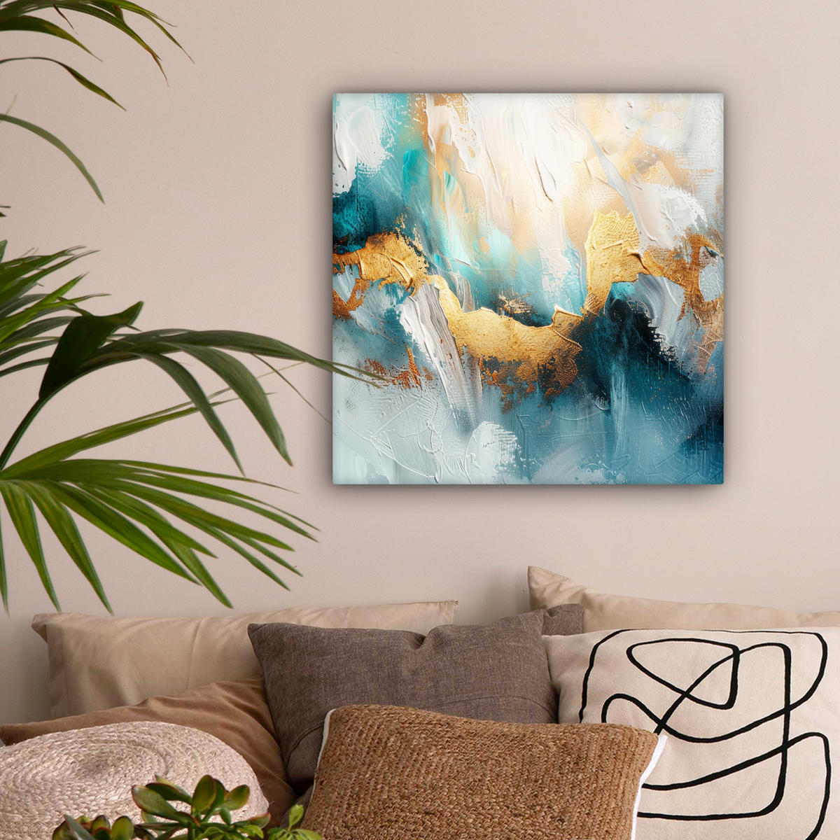 LEINWANDBILD Abstrakt - Kunst - Gold - Blau 50x50 cm - Petrol, Textil (50/50cm) - MuchoWow