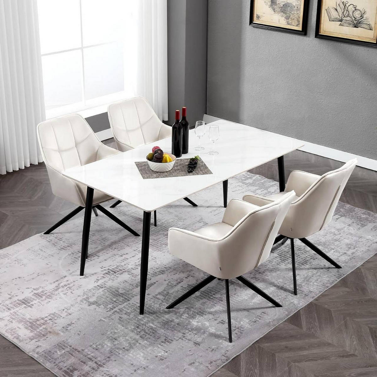 ESSZIMMERSTUHL 2er Set, Samt, Metallbeine, Creme - Creme/Schwarz, Kunststoff/Textil (58/86/63.5cm) - Woltu