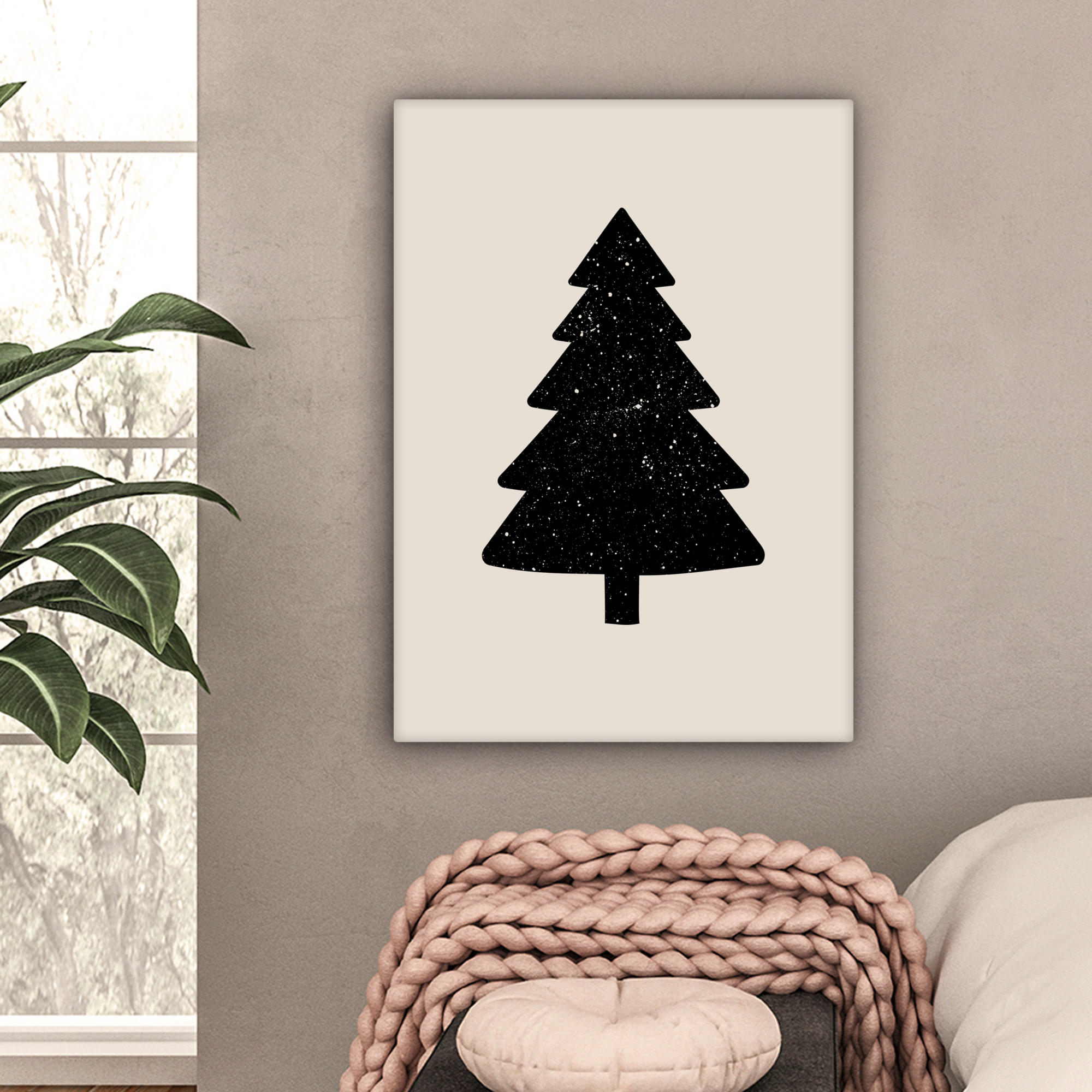 LEINWANDBILD Weihnachtsbaum - Schwarz - Urlaub - Beige 60x80 cm - Schwarz, Textil (60/80cm) - MuchoWow