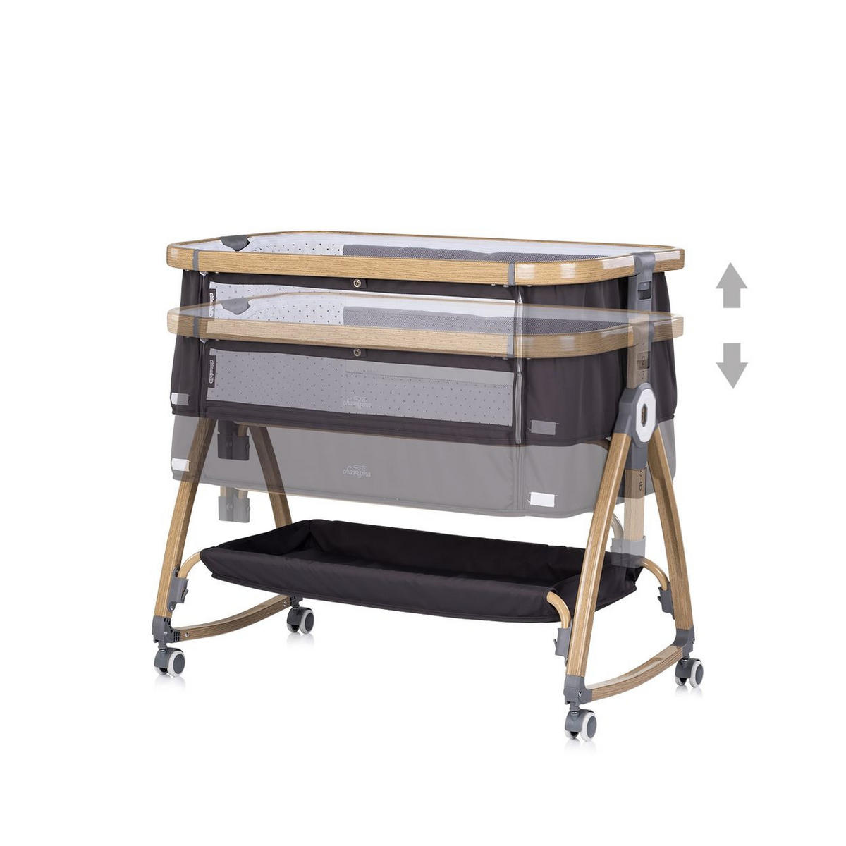 BEISTELLBETT Charisma dunkelgrau 84 x 49 cm, Wiegenfunktion, höhenverstellbar, Anti-Reflux, Moskitonetz - Grau, Metall (49/84cm) - Chipolino
