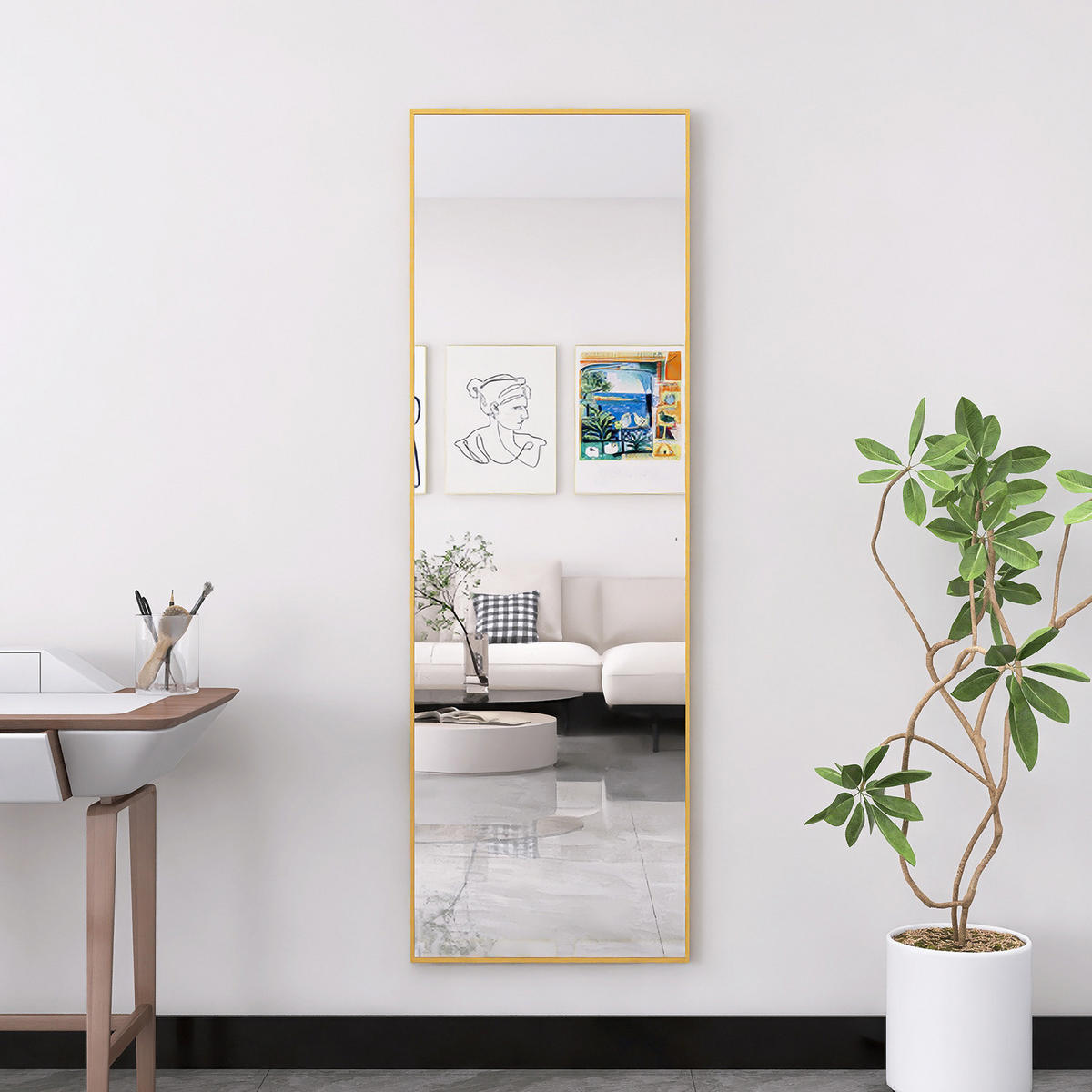 STANDSPIEGEL Ganzkörperspiegel,162 × 53 cm, freistehend oder zur Wandmontage geeignet,goldfarben, Aluminiumlegierung - Goldfarben, Glas (53/162/3cm) - WoodenAura