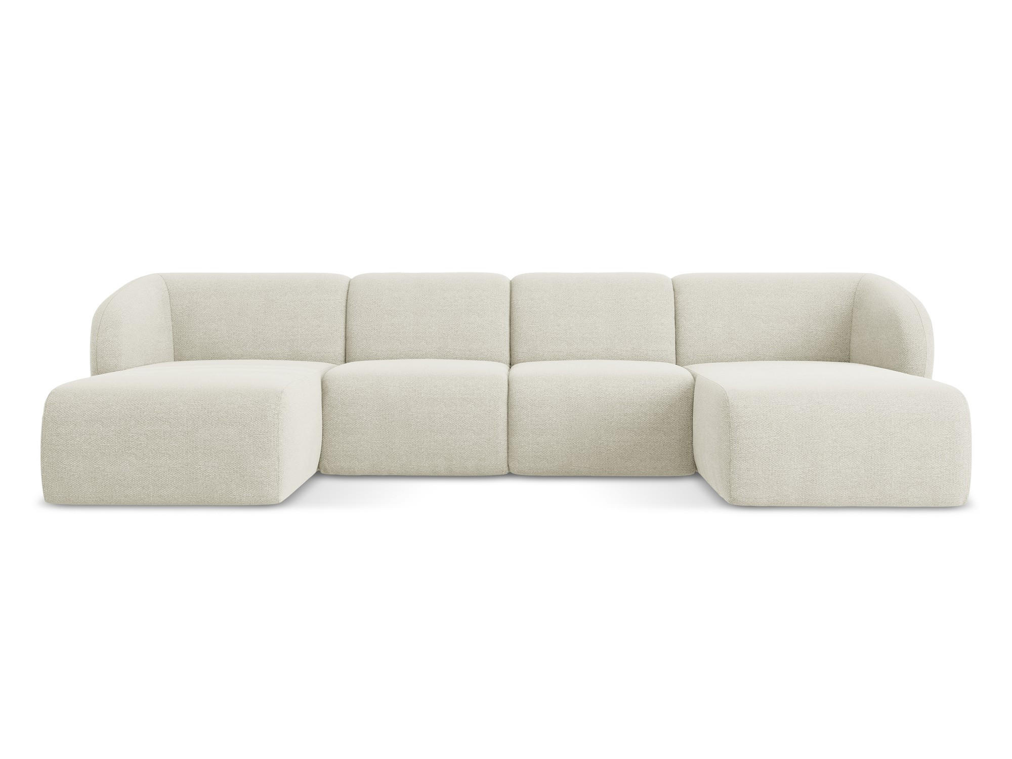 WOHNLANDSCHAFT Bouclé Stoff Beige - Sandfarben/Schwarz, Holzwerkstoff/Kunststoff (370/74/170cm) - Makamii