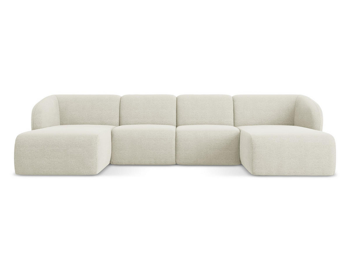 WOHNLANDSCHAFT Bouclé Stoff Beige - Sandfarben/Schwarz, Holzwerkstoff/Kunststoff (370/74/170cm) - Makamii