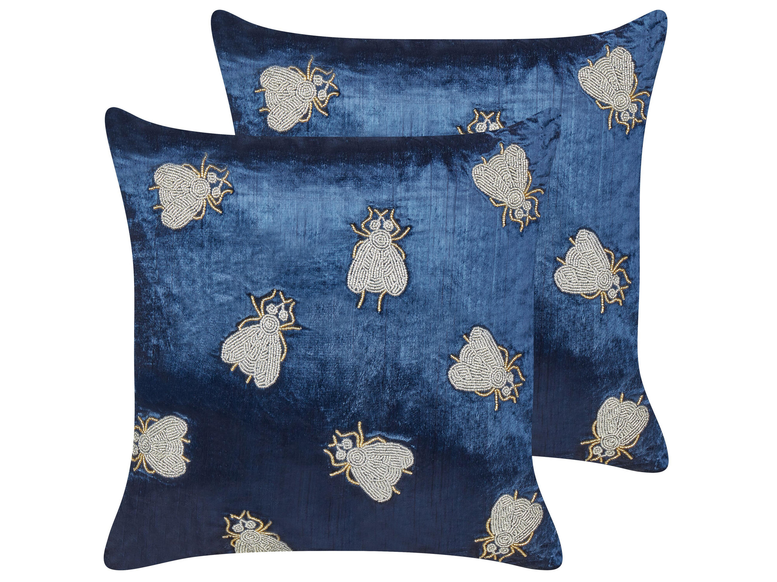 Dekokissen 2er-Set Marineblau 45/45 cm Pentas - Blau/Silberfarben, Textil (45/45cm) - Beliani