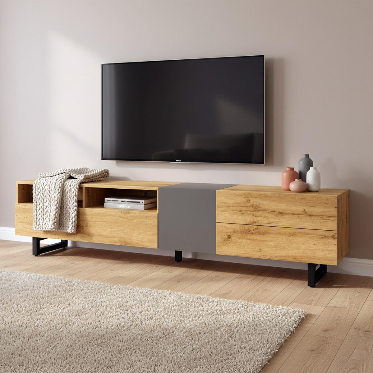 TV-MÖBEL Braun 170 /36.5/ 42 cm - Eichefarben, Holzwerkstoff (170/42/36.5cm) - Urban Meuble
