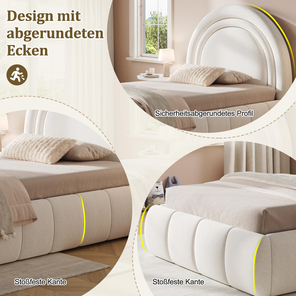 KINDERBETT Beige Samt 90x200 Hydraulik Stauraum Lattenrost - Beige, Textil (90/200cm) - FLIEKS