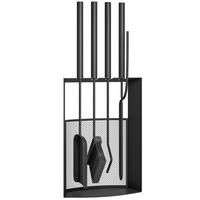 KAMINBESTECK Set 5teilig Kaminzubehör mit Besen, Schaufel, Schürhaken Zange - Schwarz, Metall (13/59.5/28cm) - Outsunny