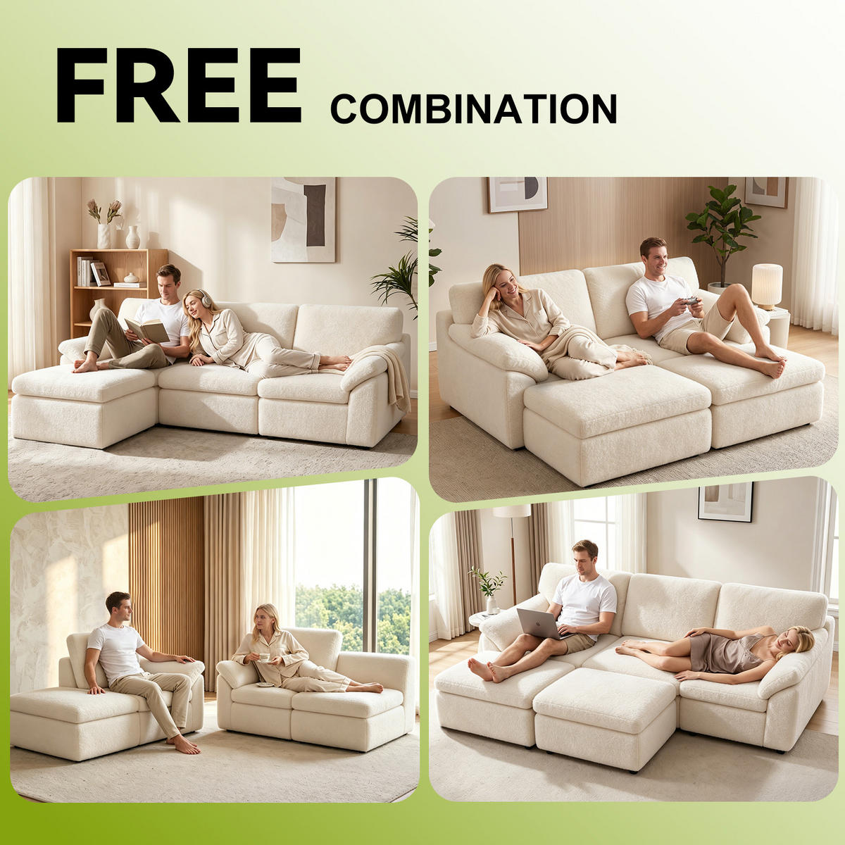SOFA modular U Form L Form 5 Sitzer Beige - Beige, Metall (142/63/239cm) - Rattantree