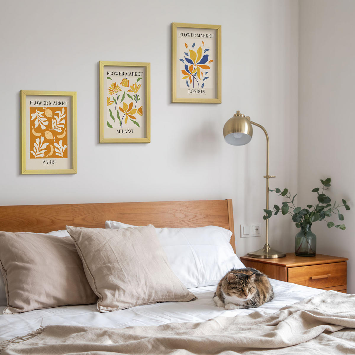 BILDER SET 3er Set - 20x30 cm Goldrahmen - Blumenposter Paris Mailand London - Goldfarben, Kunststoff (20/30cm) - TULUP