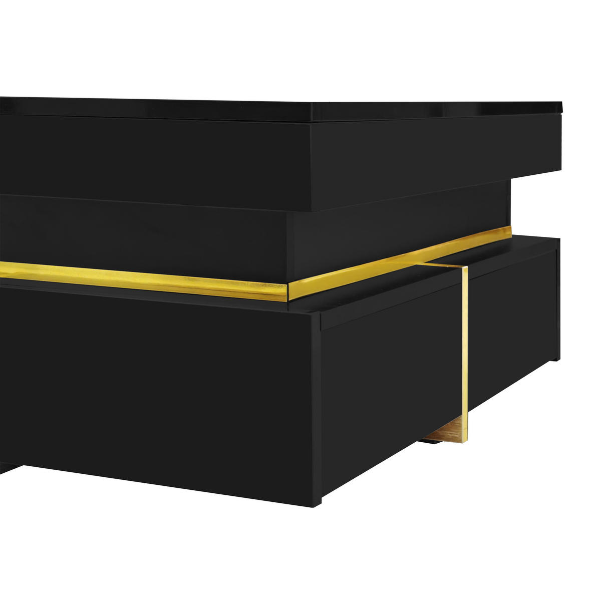 COUCHTISCH 70/35,5 cm schwarz mit Hochglanz-Oberfläche und goldenen Akzenten - Schwarz, Holzwerkstoff (70/70/35.5cm) - OKWISH