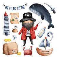 AUFKLEBER 80x110 cm Piratenwelt Aquarell - Multicolor, Kunststoff (80/110/0.1cm) - TULUP