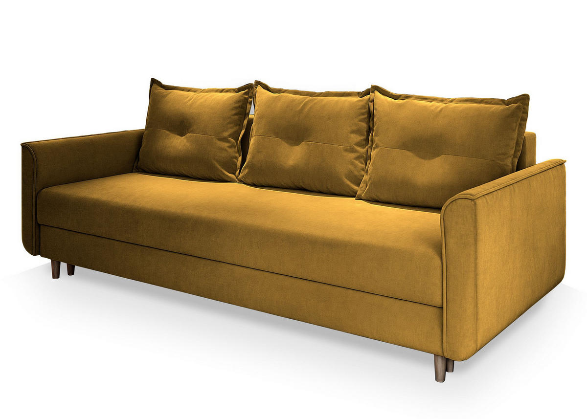 BETTSOFA NAPOL Gelb Plüsch-Stoff mit Schlaffunktion - Gelb, Textil (220/93/87cm) - MASSENO