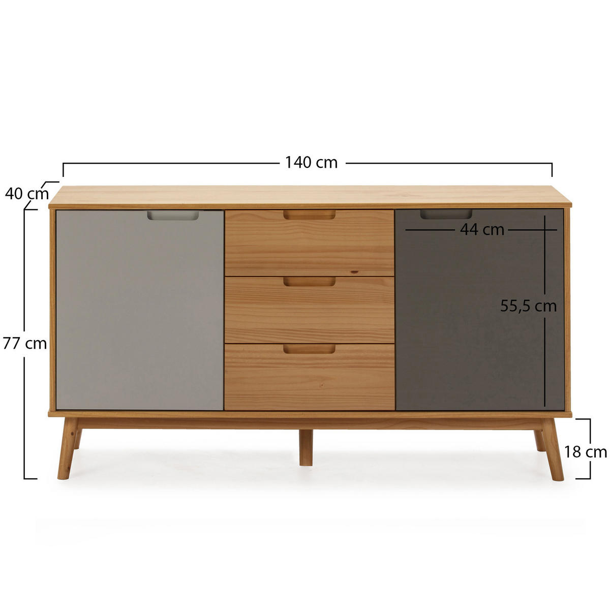 SIDEBOARD Bruce 3 Schubladen 2 Türen - Wildeiche, Holz (140/76/40cm)