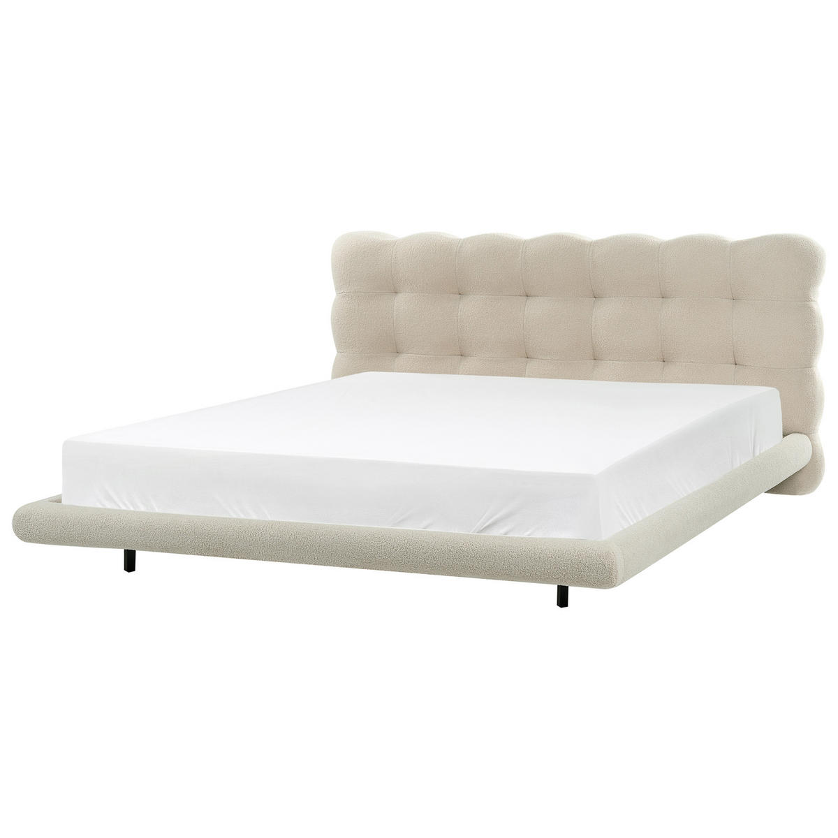POSTELJA z letvenim dnom 180/200 bouclé bež Soulisse - črna/bež, tekstil (180/200cm) - Beliani
