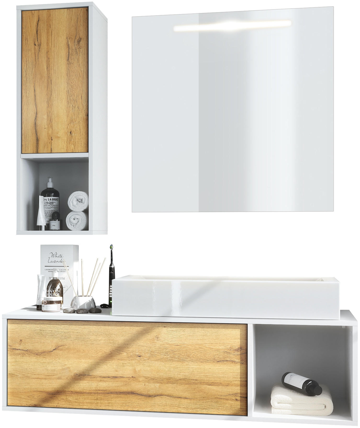 BADMÖBELSET La Costa Fronten in Eiche Natur - Eichefarben, Holzwerkstoff (126.5/190/46cm) - Vladon