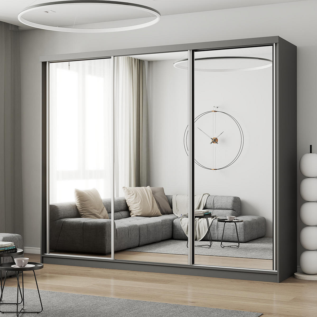 SKŘÍŇ s otočnými dveřmi Milan 250 cm 250/215/64 cm, 3dveřová, šedé - šedá, kompozitní dřevo (250/215/64cm) - imoebel24