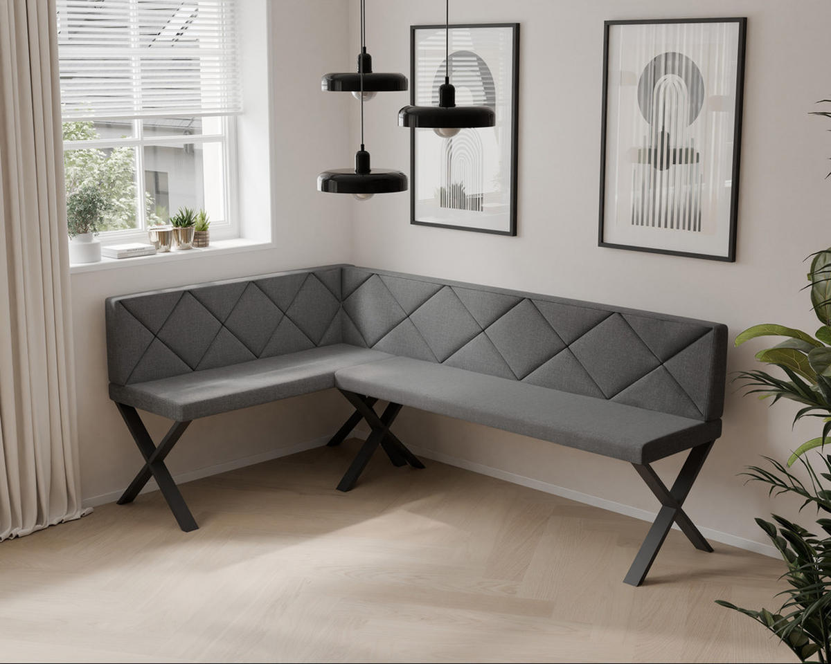 ECKBANK links VERO X Webstoff gesteppt, 142/196 cm Dunkelgrau - Dunkelgrau, Textil/Metall (142/196cm) - Idohome