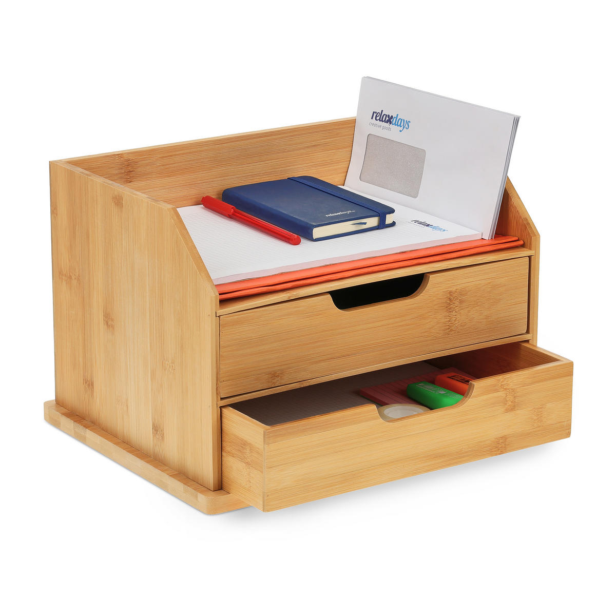 SCHREIBTISCH-ORGANIZER - Hellbraun, Holz (28/36/24cm) - Relaxdays
