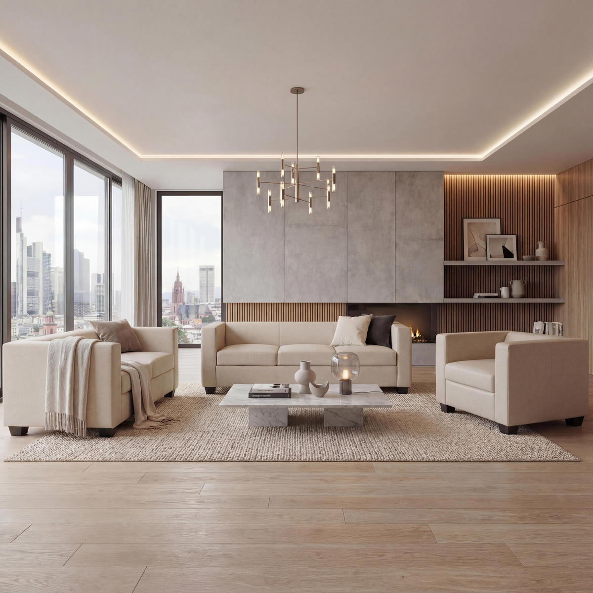 3-2-1 SOFAGARNITUR Cremeweiß - Weiß, Leder (400/70/300cm) - MCW