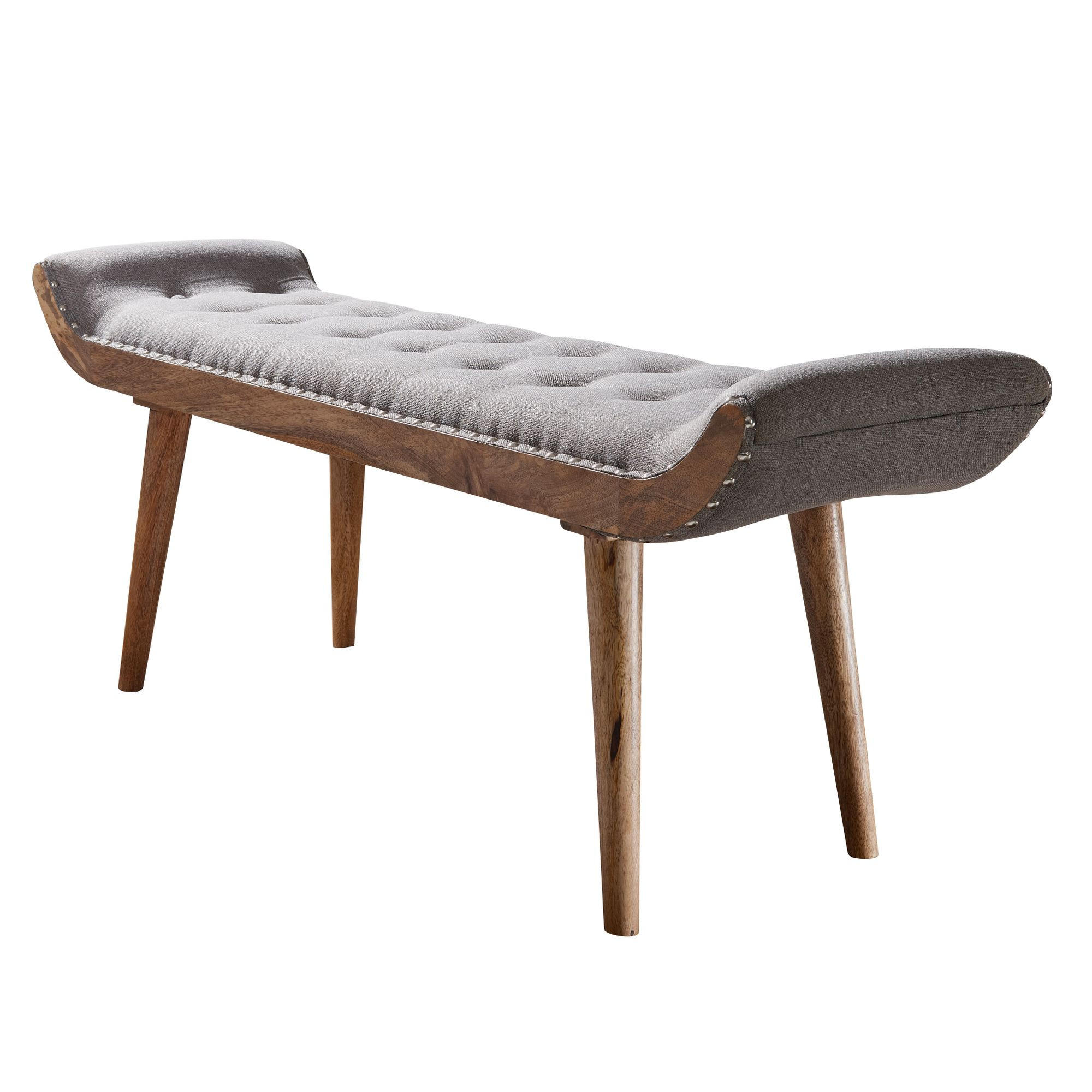 SITZBANK Massivholz Chesterfield Muster, Grau 125x38x50 cm - Braun/Grau, Mangoholz/Textil (125/50/38cm) - KADIMA DESIGN
