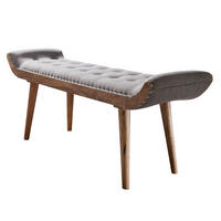 SITZBANK Massivholz Chesterfield Muster, Grau 125x38x50 cm - Braun/Grau, Mangoholz/Textil (125/50/38cm) - KADIMA DESIGN