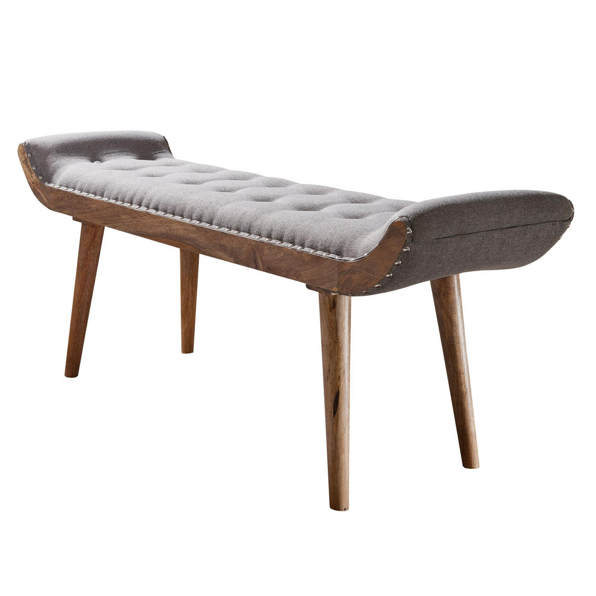 SITZBANK Massivholz Chesterfield Muster, Grau 125x38x50 cm - Braun/Grau, Mangoholz/Textil (125/50/38cm) - KADIMA DESIGN