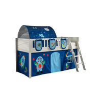 KINDERBETT Karyl 208x114x135 Massivholz Weiß Textilset Astro 4 - Blau/Weiß, Holz (90/200cm) - 58aufmkessel